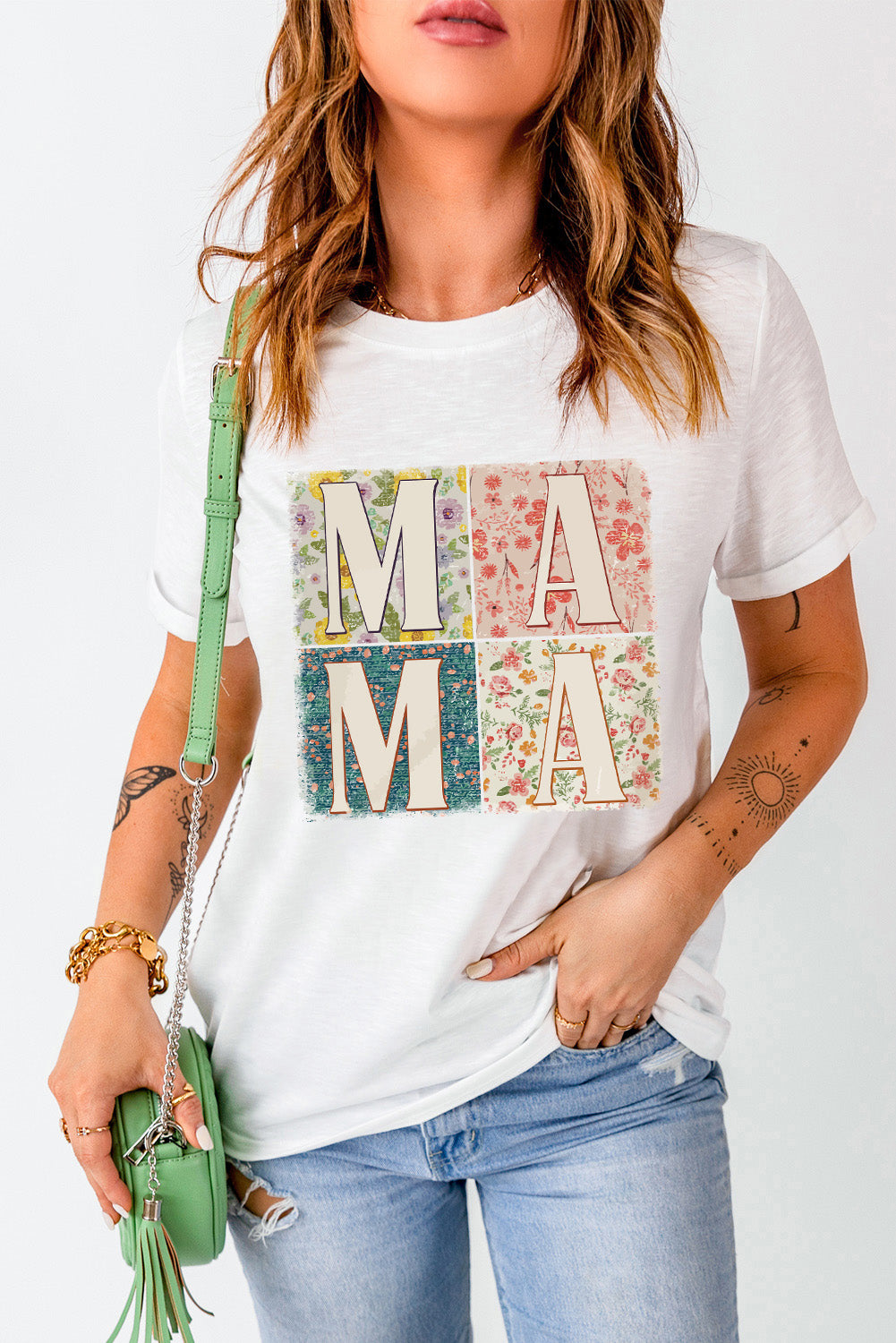 MAMA Graphic Tee Round Neck Short Sleeve T-Shirt Box Letters