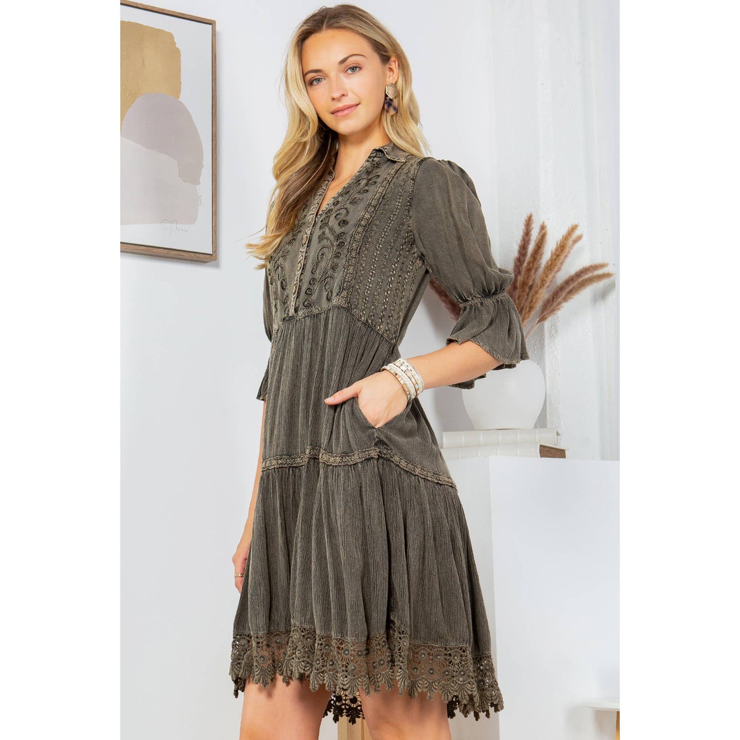 Whimsical Charm Stone-Washed Babydoll Dress