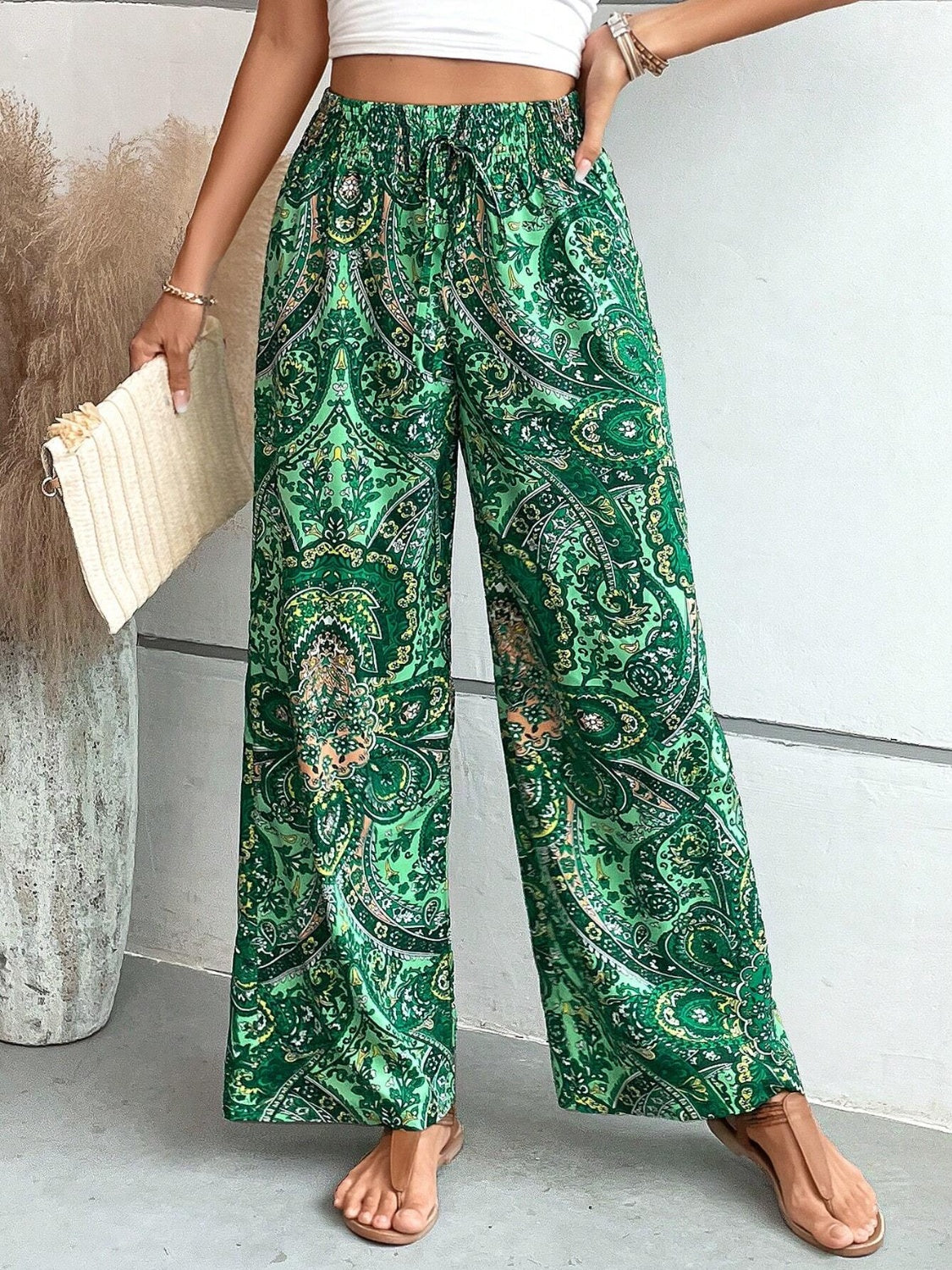Pasley Print Wide Leg Pants In A Variety Of Colors