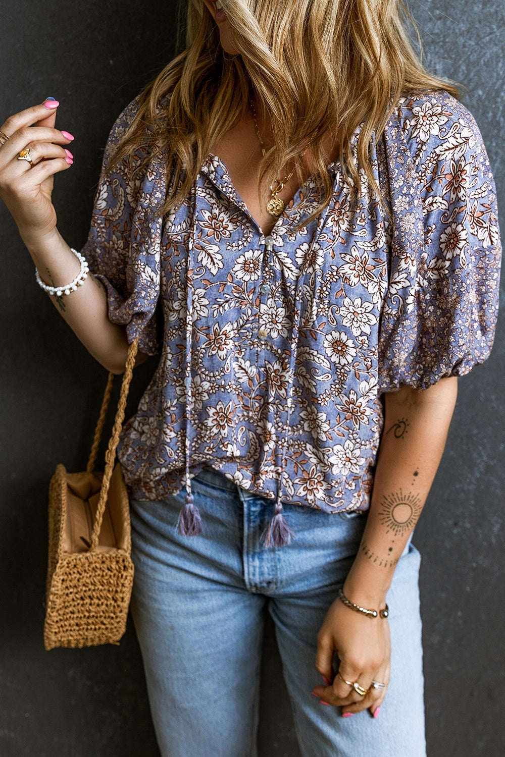 Periwinkle Petal Tie-Neck Blouse