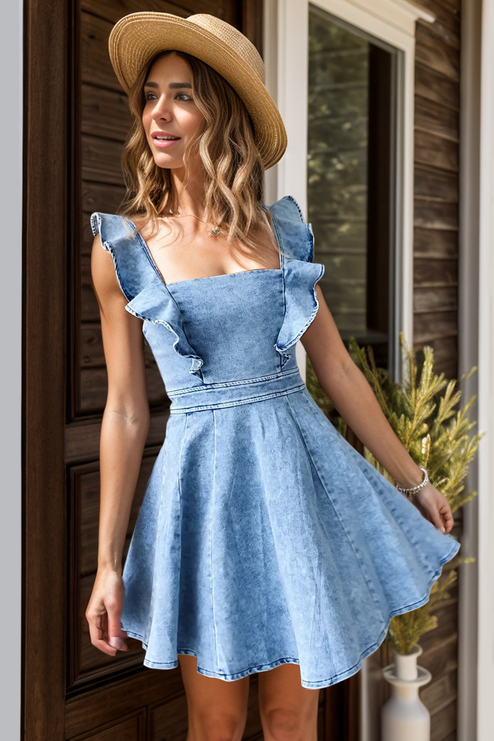Denim Delight Ruffle Mini Dress