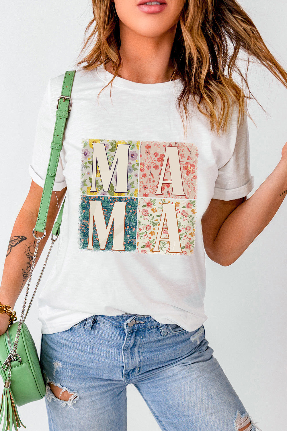 MAMA Graphic Tee Round Neck Short Sleeve T-Shirt Box Letters