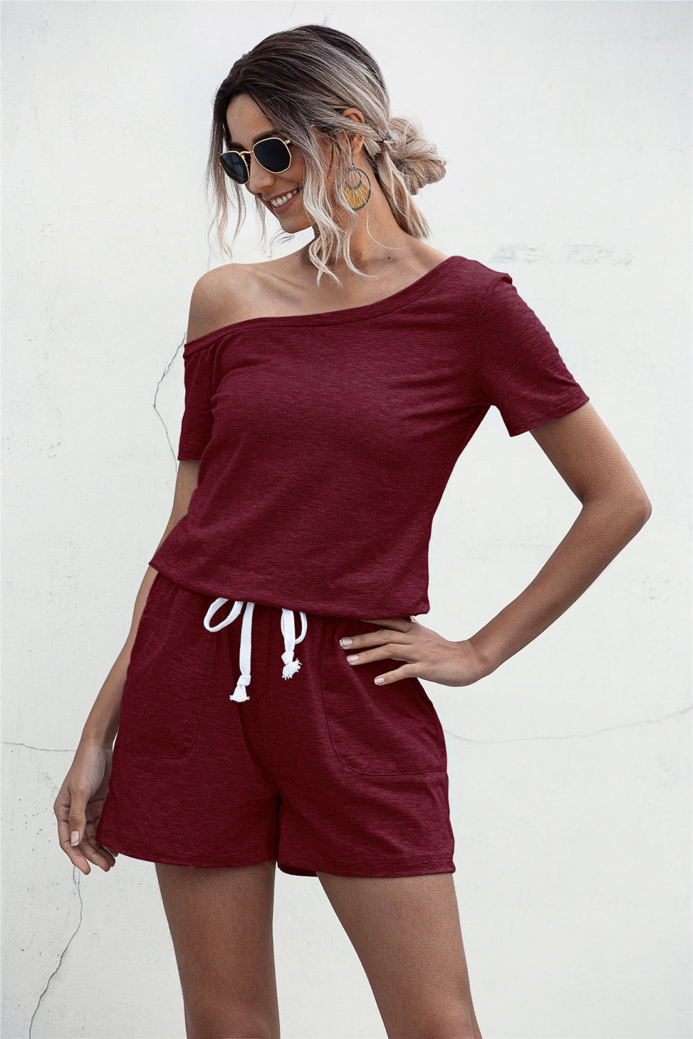 Romper One Shoulder Tie Waist