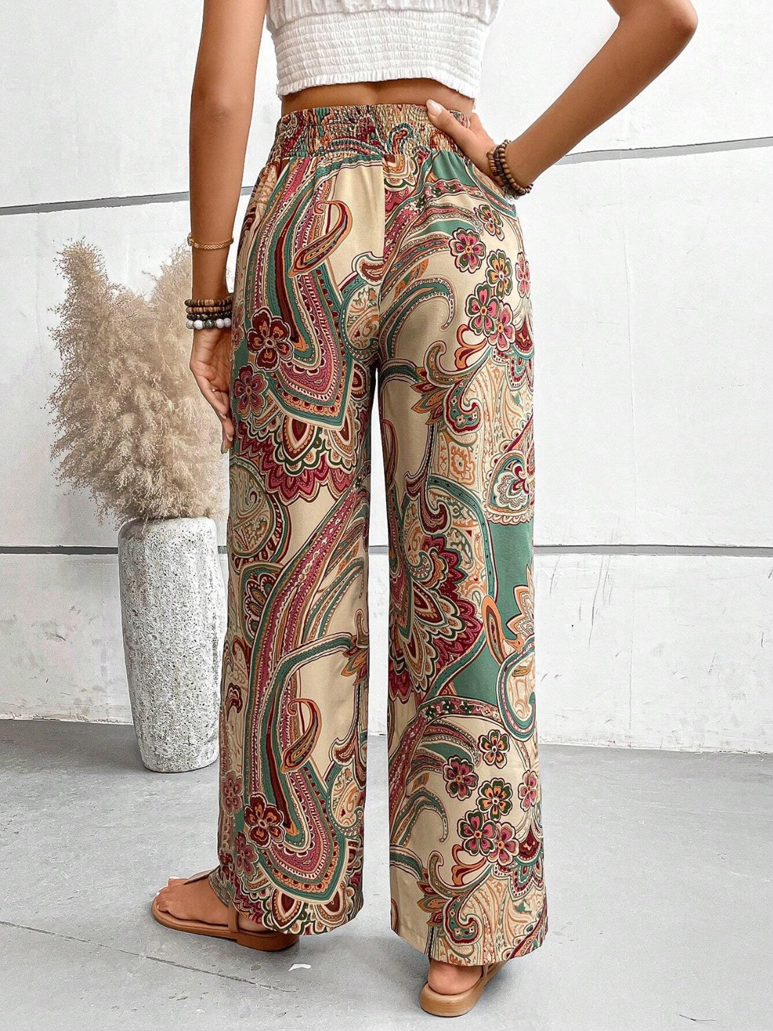 Pasley Print Wide Leg Pants In A Variety Of Colors