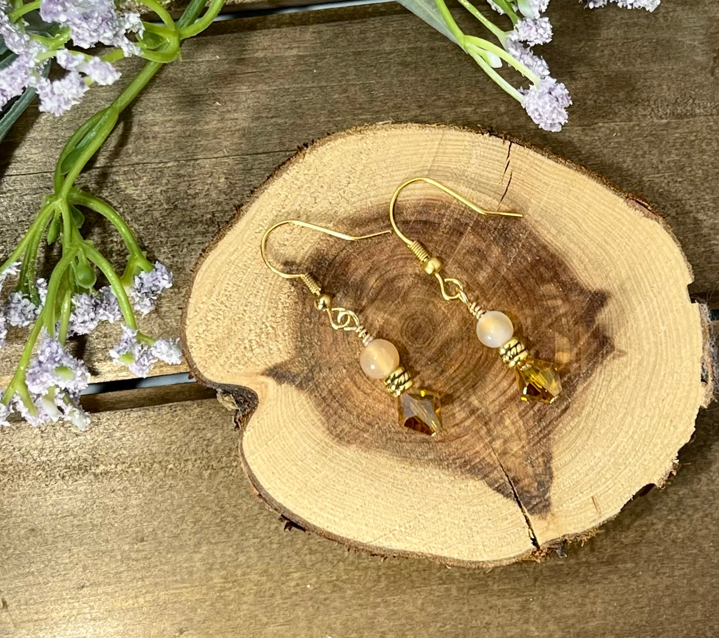 Beaded Glass and Crystal Earrings, Dangle Earrings