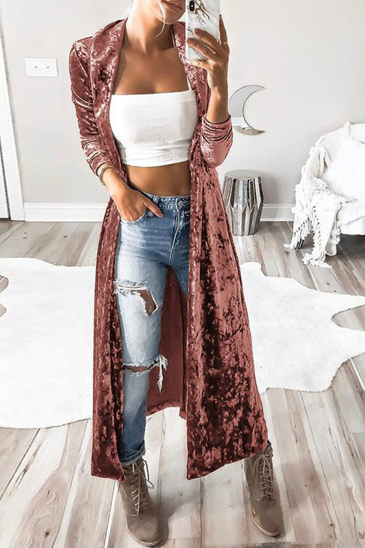Pale Blush Longline Velvet Cardigan