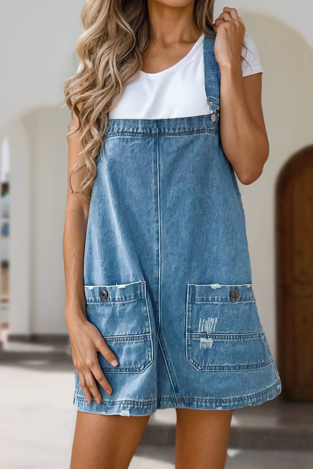 SweetStitch Denim Mini Overall Dress