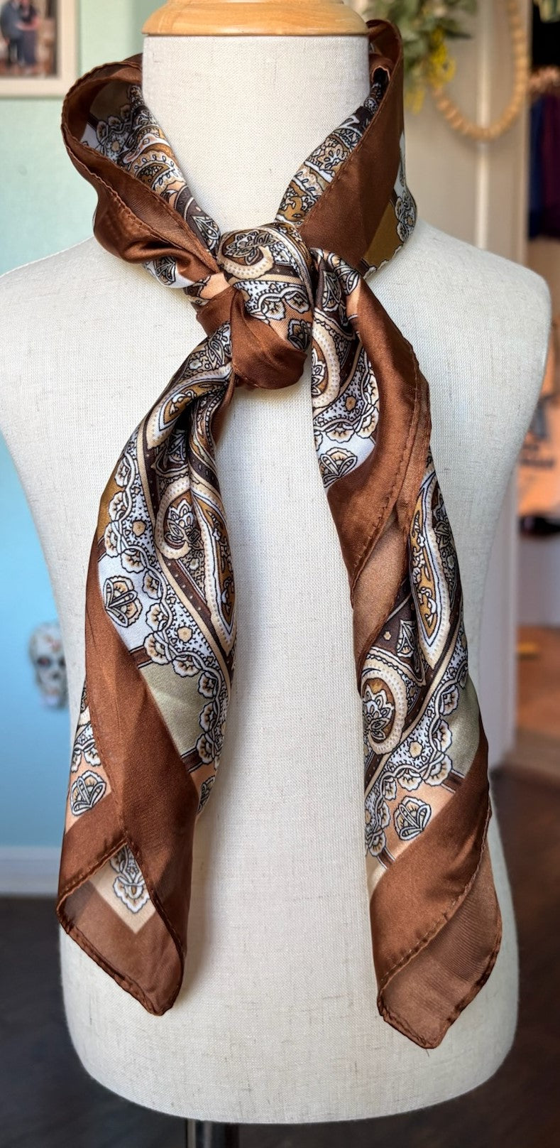 Bronze Paisley Satin Scarf