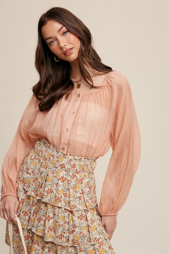 Blush Breeze Button-Down Blouse