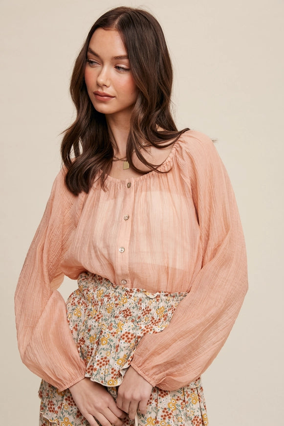 Blush Breeze Button-Down Blouse