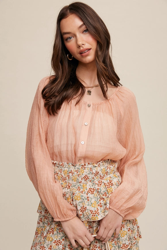 Blush Breeze Button-Down Blouse
