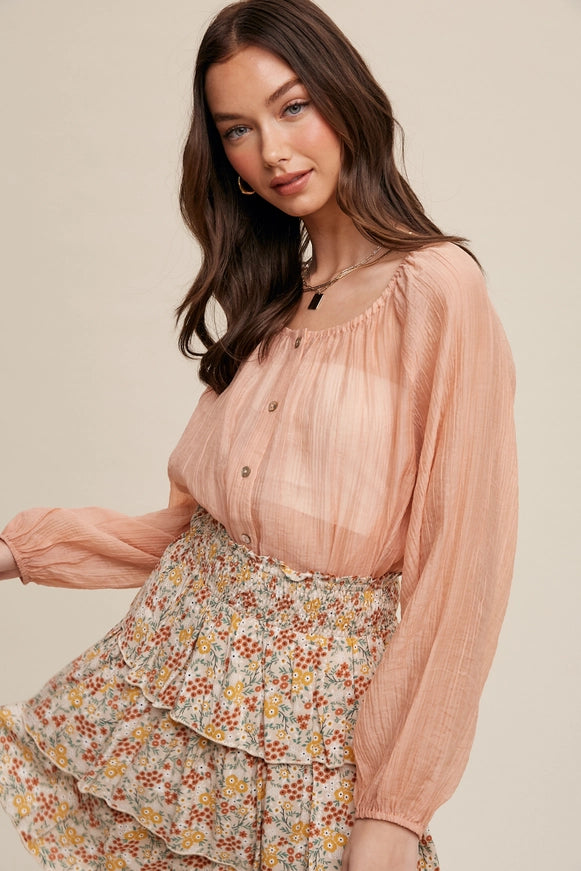 Blush Breeze Button-Down Blouse