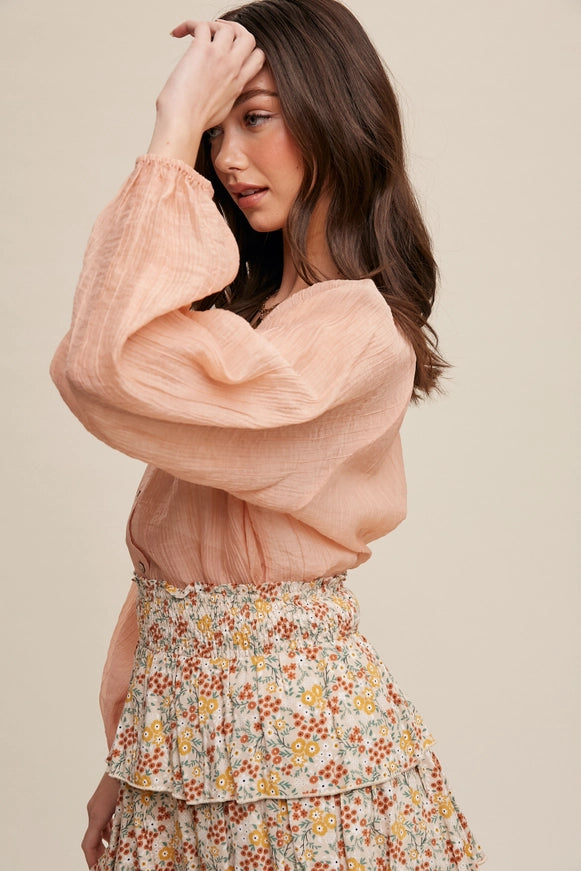 Blush Breeze Button-Down Blouse