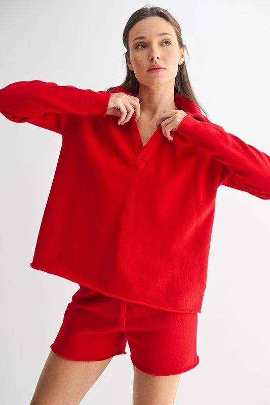 Malibu Vintage Henley Top – Cherry