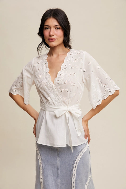 Ivory Eyelet Wrap Blouse