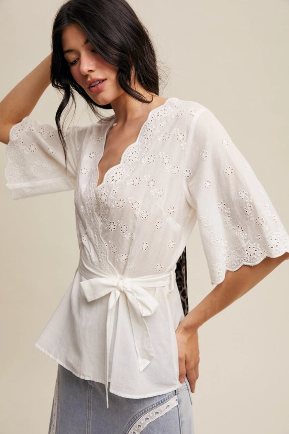 Ivory Eyelet Wrap Blouse