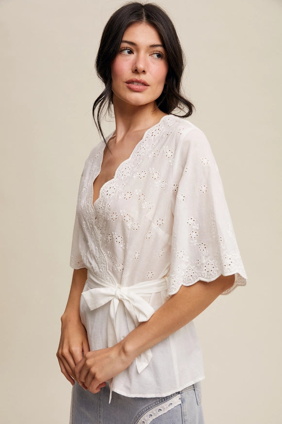 Ivory Eyelet Wrap Blouse