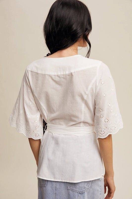 Ivory Eyelet Wrap Blouse