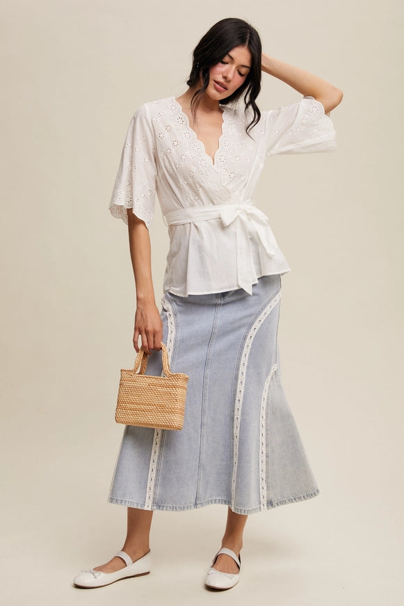 Ivory Eyelet Wrap Blouse