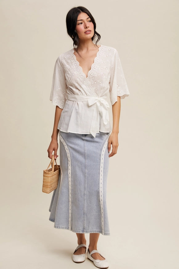 Ivory Eyelet Wrap Blouse