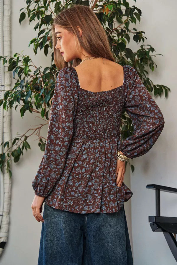 Cocoa Bloom Tie-Front Blouse