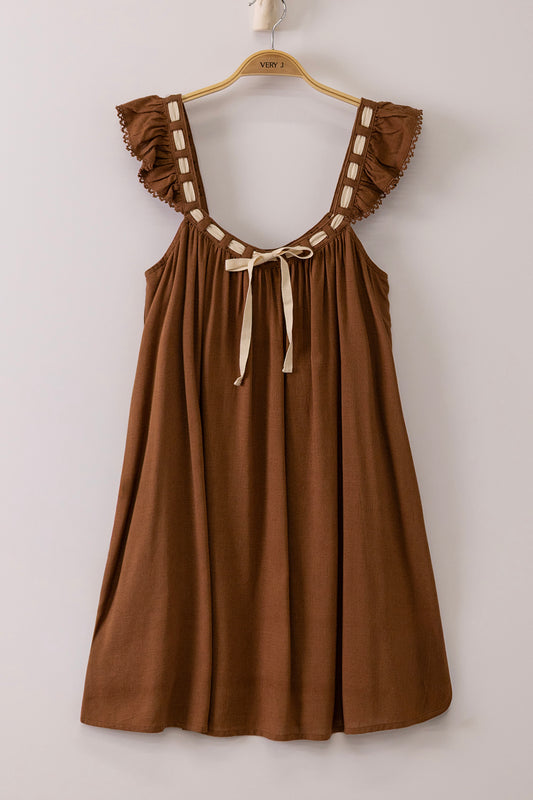 Mocha Meadow Ruffle Mini Dress