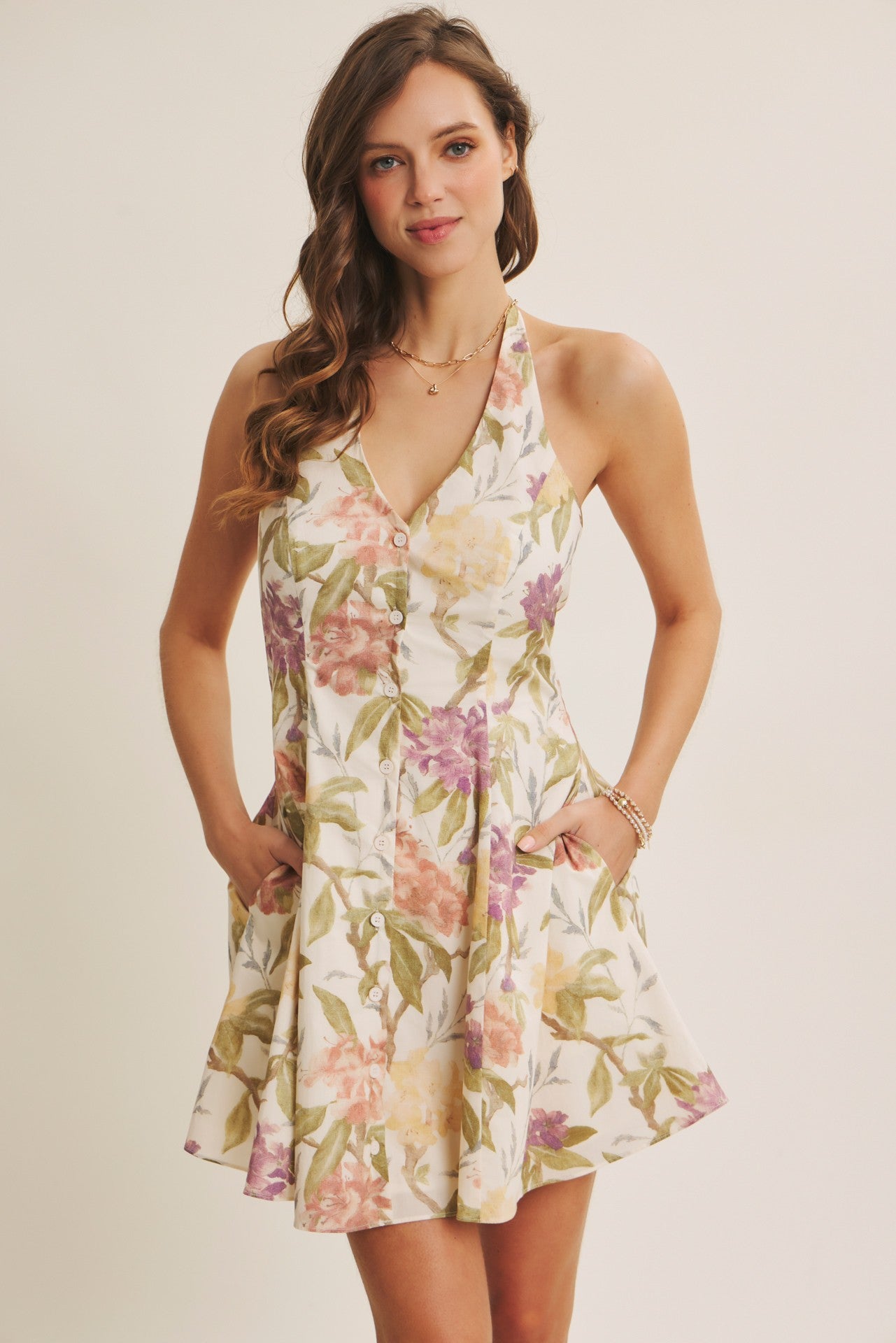 Garden Party Floral Halter Mini Dress