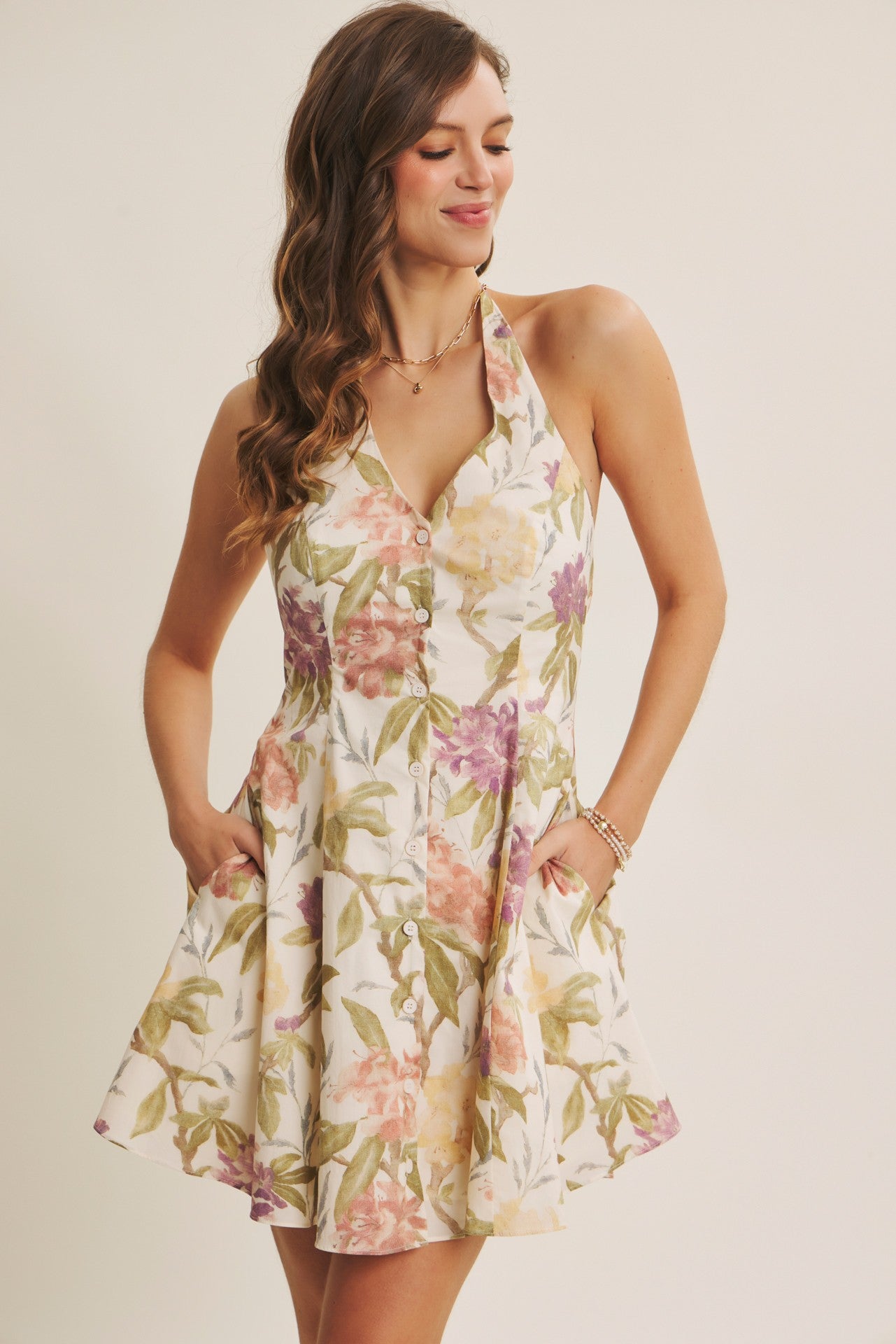 Garden Party Floral Halter Mini Dress