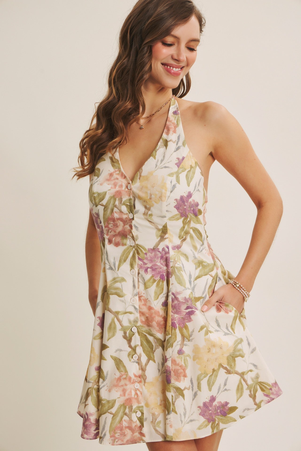 Garden Party Floral Halter Mini Dress