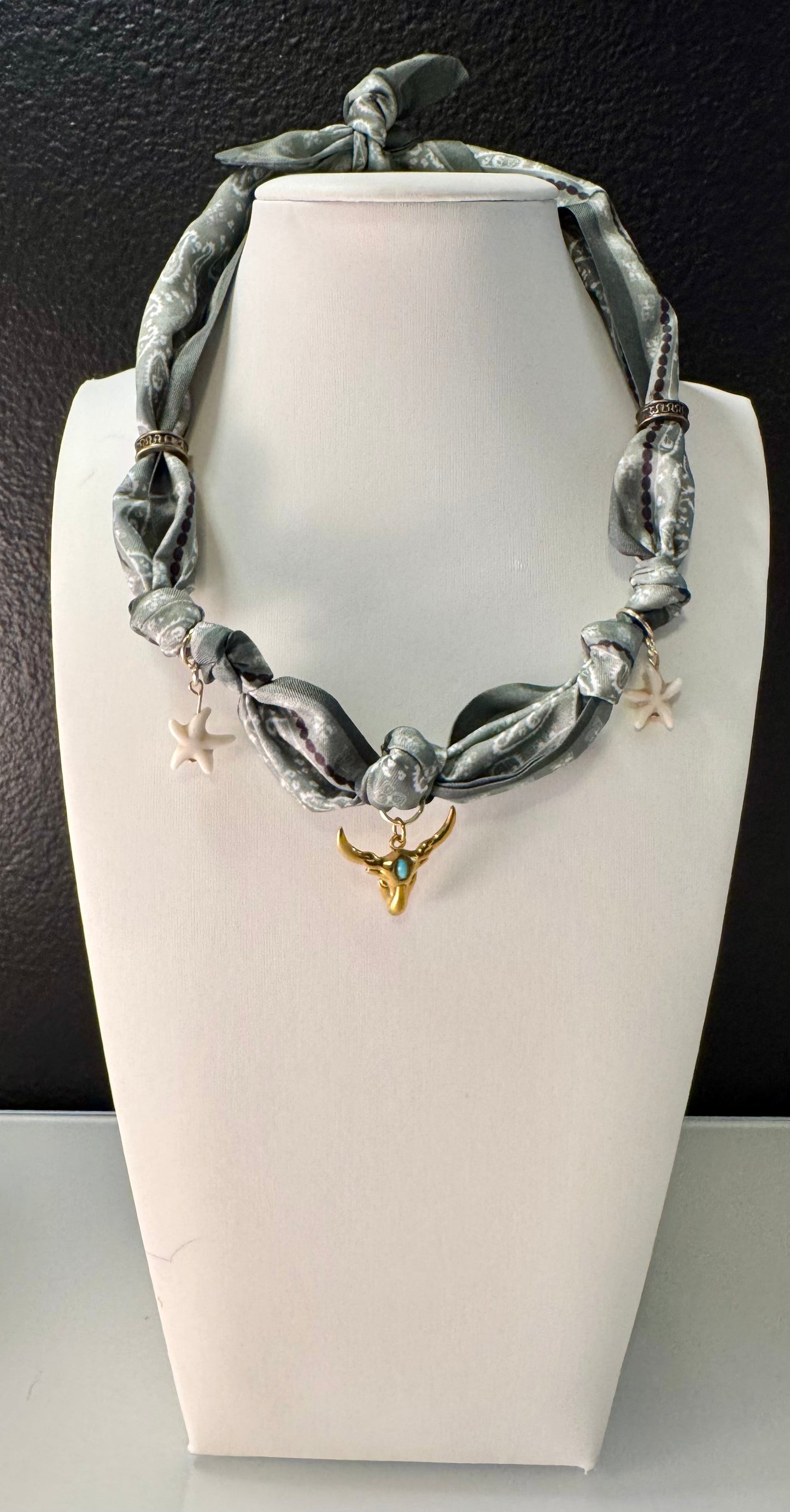 Sage Longhorn Scarf Charm Necklace
