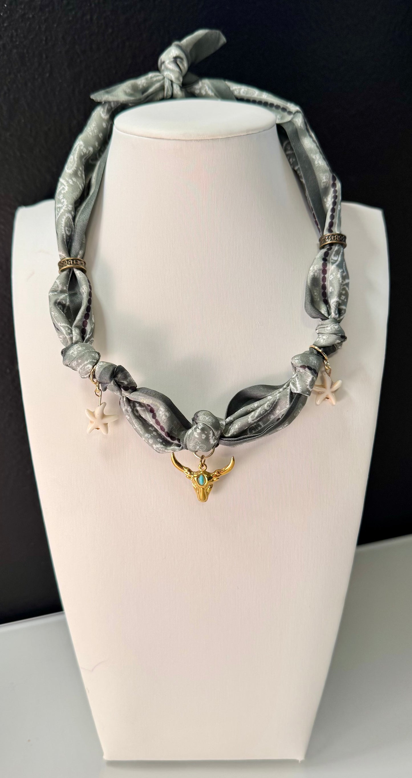 Sage Longhorn Scarf Charm Necklace