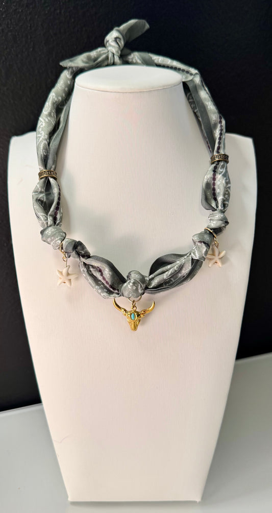 Sage Longhorn Scarf Charm Necklace
