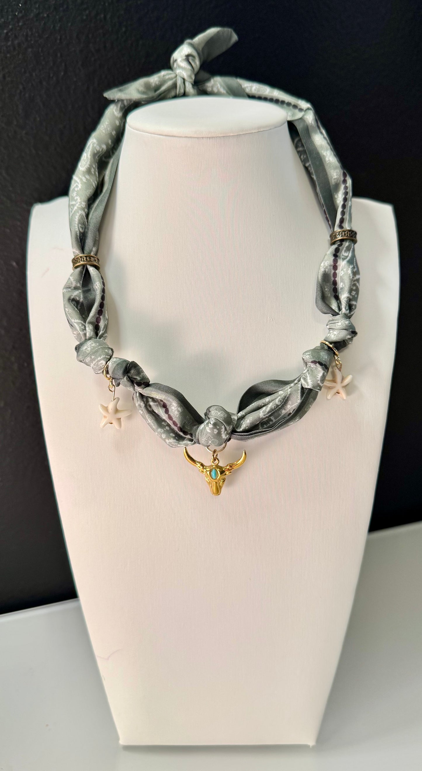 Sage Longhorn Scarf Charm Necklace