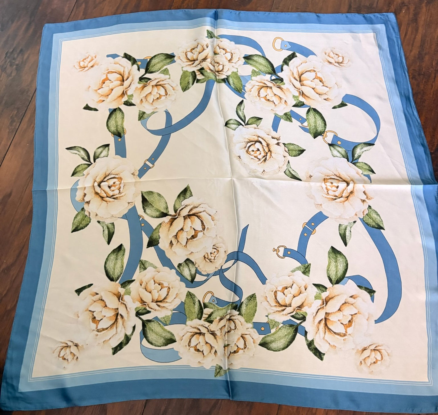 Blue Bloosom Satin Scarf