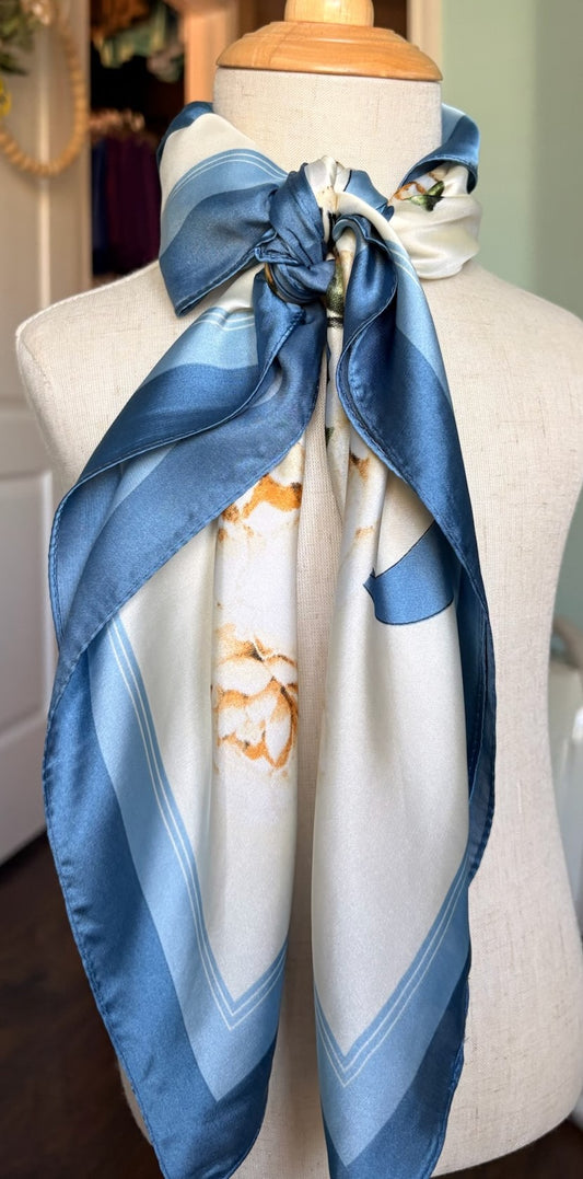 Blue Bloosom Satin Scarf