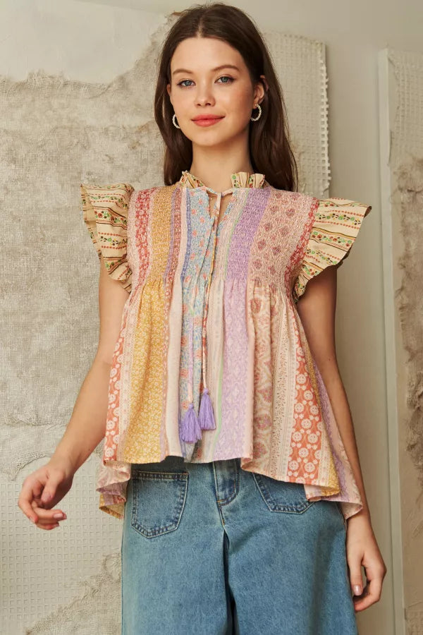 Vintage Bloom Flutter Sleeve Top