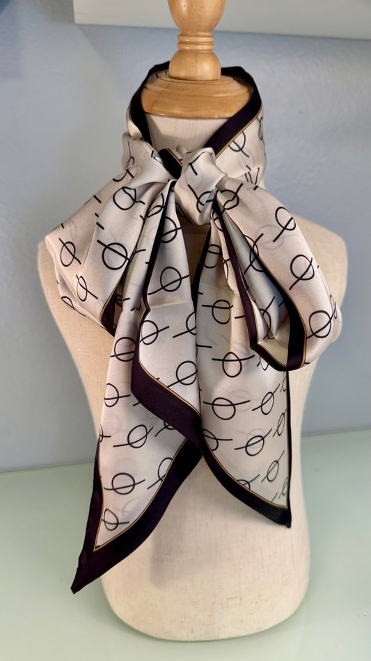 Saddle Lane Silk Scarf – Ivory & Espresso