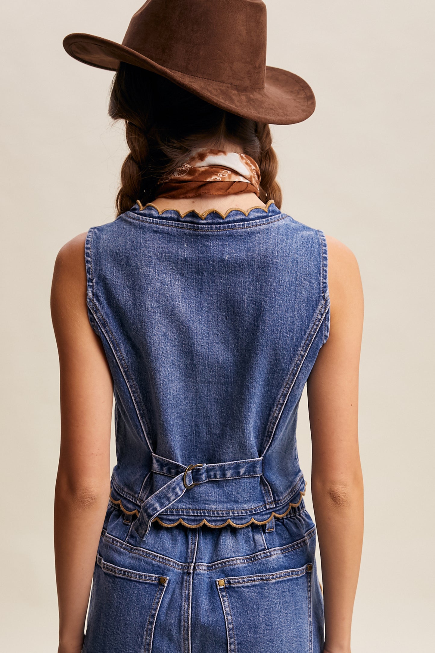 Saddle Stitch Scallop Denim Vest