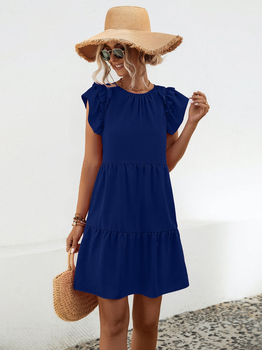 Ruffled Cap Sleeve Mini Dress