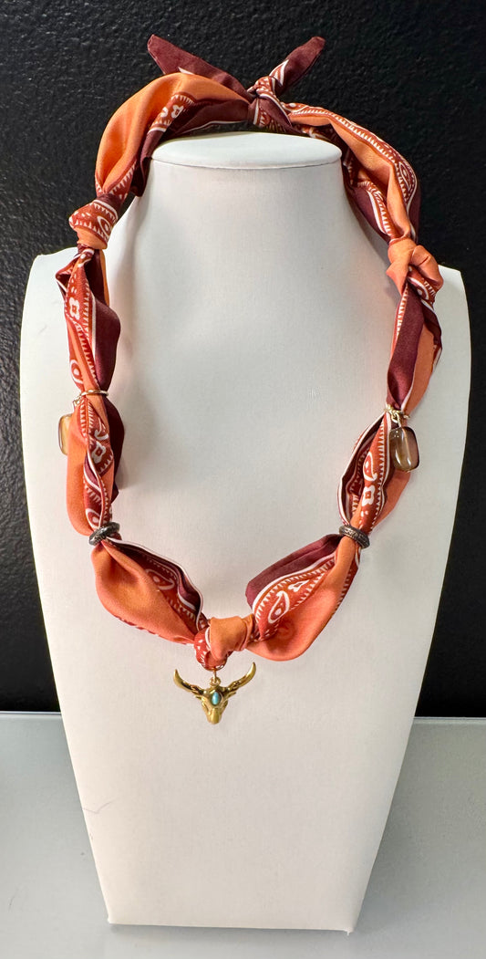 Rust Canyon Longhorn Scarf Charm Necklace