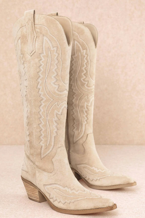 Tess Western Tall Boots – Beige